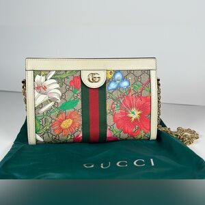 Authentic Gucci Blooms Ophidia Floral GG Supreme Crossbody on Chain